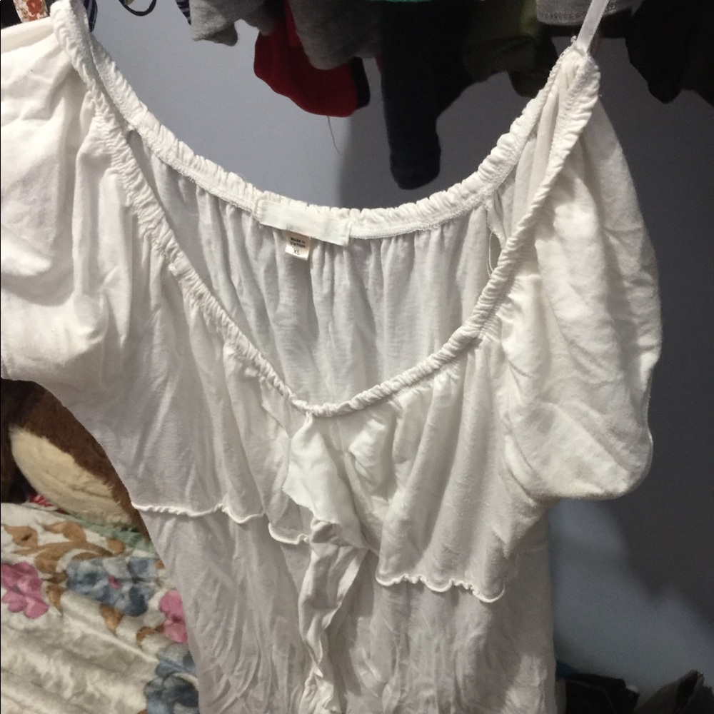 Off the shoulder shirt in white.